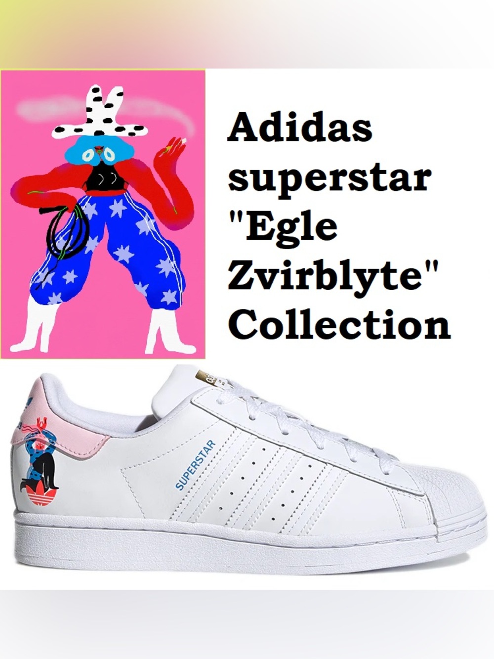 Adidas Superstar Egle Zvirblyte White Pink Art Sneakers NWOB Size 9 - Picture 14 of 14